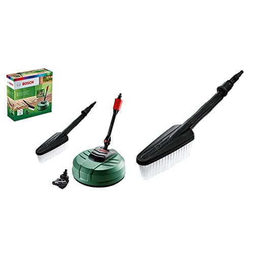Image of Bosch F016800611 Pressure Washer Home and Car Cleaning Kit (with patio Cleaner, wash Brush and 90 degree nozzle, in Carton Packaging) & Wash Brush