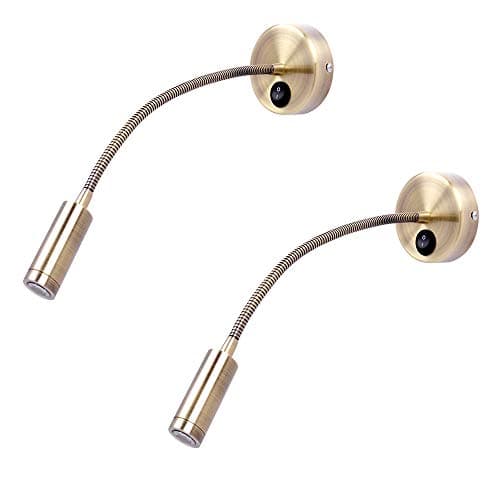 Image of QEQ Flexible Wall Reading Lamp Bedside Reading Light, Minimalist LED Bed Reading Lamp Dimmable with Switch Headboard Wall Surface Mount Brushed Nickel(3W,Adjustable, Bronze,2-Packs),warmyellow
