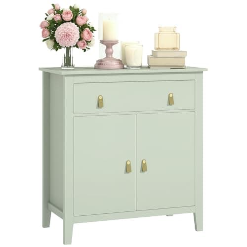 Image of HOMCOM Sideboard, Modern Storage Cabinet with Drawer, Adjustable Shelf and PU Pulls for Living Room, Dining Room, Kitchen, Light Green