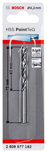 Image of Bosch Professional PointTeQ HSS Twist Drill Bit (for Metal, 4.2 x 43 x 75 mm, Accessories for Drill Driver)