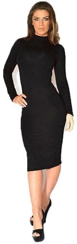 Image of Prime fashions Women’s Long Sleeve Ladies Polo Turtle Neck Midi Maxi Summer Bodycon Dress – Modern Pain and Multi-Purpose Dress (as8, Alpha, s, m, Regular, Regular, Black)
