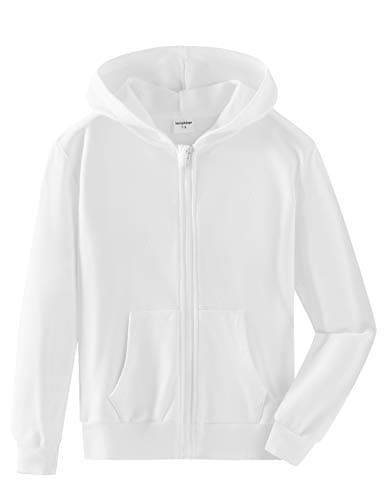 Image of Spring&Gege Youth Solid Full Zipper Hoodies Soft Kids Hooded Sweatshirt for Boys and Girls Size 11-12 Years White