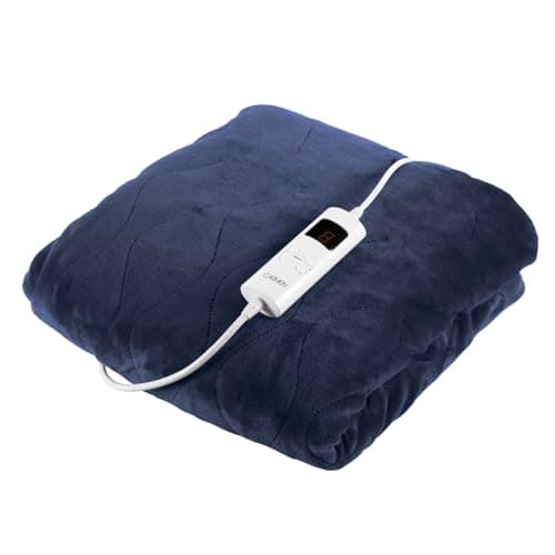 Image of Carmen Comfort Fleece Luxury Electric Heated Throw and Over Blanket with 9 Heat Settings, Adjustable Timer and 230gsm Flannel Fleece Material,160 x 130cm, Navy Blue, C81148BLU