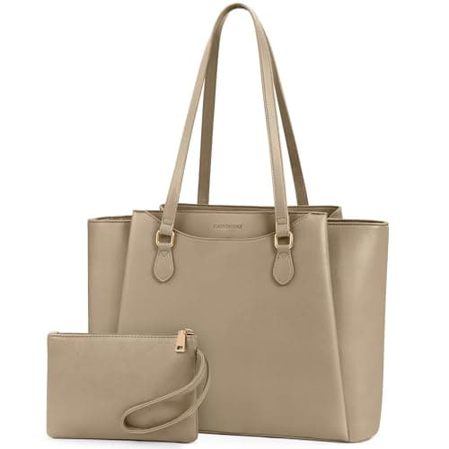 Image of RAINSMORE Laptop Tote Bags for Women 15.6 Inch, PU Leather Ladies Laptop Handbags with Clutch, Large Shoulder Work Bag for School Office Business Nude