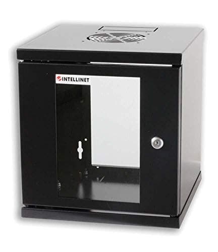 Image of Intellinet Network Cabinet, Wall Mount (Standard), 6U, 300 mm Deep, Black, Assembled, Max 60 kg, Metal & Glass Door, Back Panel, Removeable Sides, Suitable also for use on a desk or floor, 10 Inch