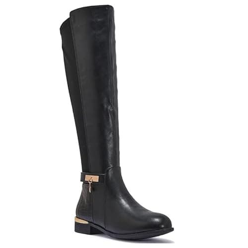 Image of sole london LADIES WOMENS FASHION OVER THE KNEE HIGH STRETCH CALF LEG ZIP FLAT HEEL BOOTS