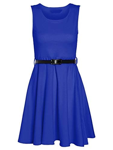 Image of Colop Womens Ladies Skater Dress Sleeveless Tailored Belted Dresses Short Party 8-26 (Royal Blue, 8-10)
