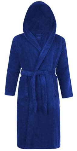 Image of Adore Home 100% Cotton Terry Towelling Hooded Shawl Collar Bathrobe Medium, Royal Blue