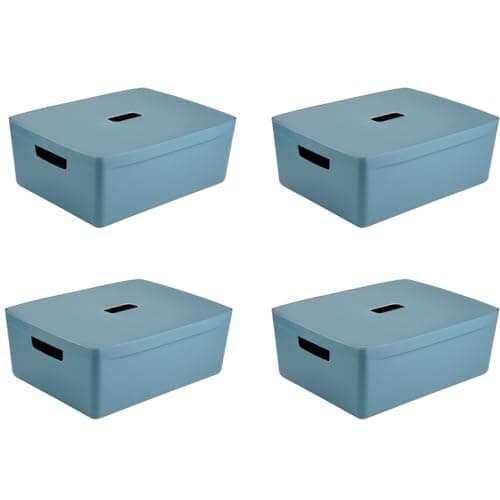 Image of Inabox Storage Box Bonus Pack 4 X 19L Cactus Blue With Lid, Storage boxes with lids, Plastic storage box with lid, BPA free, Bedroom, Laundry, Home & Office, W 33.5cm x L 43.5cm H 16.5cm