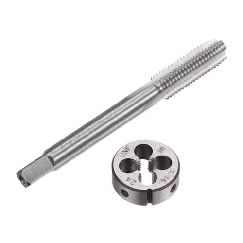 Image of sourcing map 2pcs Tap and Die Set, 5/16-24 UNF Left Hand Thread Tap & Round Die, Tapping Threading Tool Tap & Die Kit for Nut Screw Bolt Thread Repair