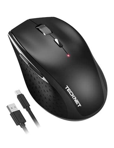 Image of TECKNET PRO Rechargeable Wireless Mouse, 2.4GHz Computer Mouse with USB Nano Receiver, 6400 DPI Cordless Optical USB Mouse, 6 Adjustable Levels Silent Wireless mouse for Laptop/PC/Computer-Black