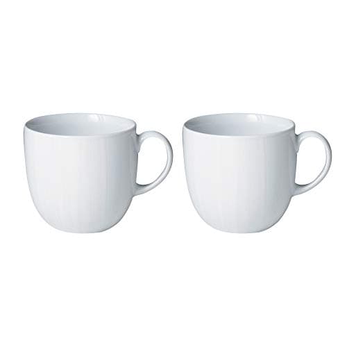 Image of Denby White Porcelain Coffee Mug Set of 2 - 350ml Classic Simple Tea Mug Set For Home & Office - Dishwasher Safe, Microwave Safe - Chip Resistant