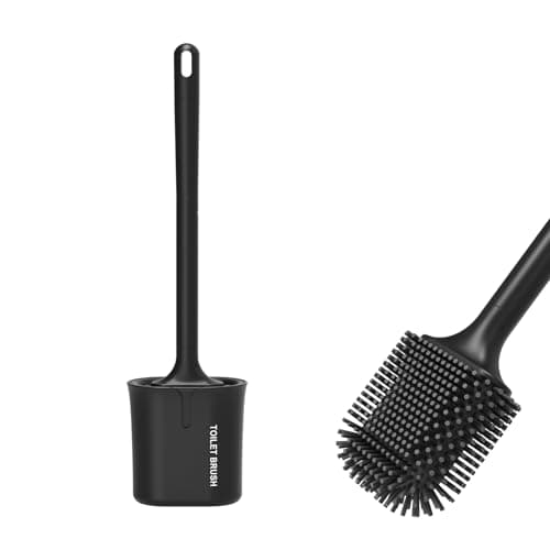 Image of Ibergrif M34156B Black Silicone Toilet Brushes & Holders, Toilet Cleaner Brush with Quick Drying Holder Set for Bathroom