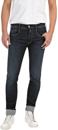 Image of REPLAY Men's Anbass Hyperflex Re-Used Jeans, 007 Dark Blue, 27 W/30 L