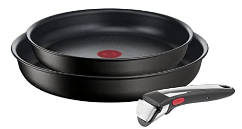 Image of Tefal Ingenio Unlimited ON 3 piece Non-Stick Induction Pan Set, 24 & 28 cm Frying Pans, 1 Removable Handle, Easy Cleaning, Heat Indicator, Black, L3959143