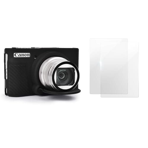 Image of VOVMOEYA SX740 Camera Case Accessories Set[with 2 LCD Tempered Films],Silicone Protective Case Compatible with Canon PowerShot SX730 SX740 HS Digital Camera - Black