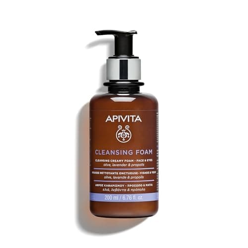 Image of Apivita Face Cleansing Foam for Face & Eyes 200ml - Foaming Facial Cleanser & Makeup Remover - Natural Face Wash with Lavender, Olive & Propolis - Gently Cleanses, Hydrates, Antioxidant Protection