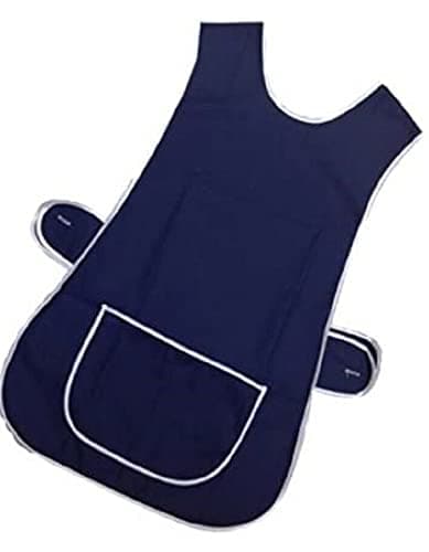 Image of AN Direct Womens Home Work Kitchen Catering Cleaning Bar Plus Size Plain Coloured Large Pocket Side Fastening Apron Tabard (Navy, M)