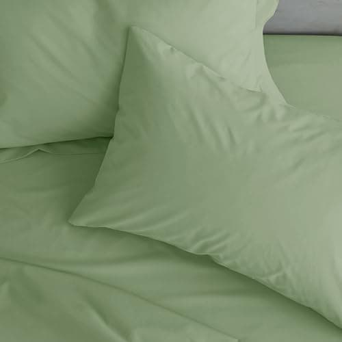 Image of Catherine Lansfield Easy Iron Percale Standard Pillowcase Pair Sage Green