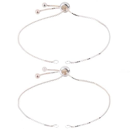 Image of Beebeecraft 1 Box 2Pcs Sterling Silver Slider Chain Bracelet for Beads 18cm Long Adjustable Slider Bracelets Extender Chains with Polishing Cloth and Ball End for Jewellery Making Women Semi Finished