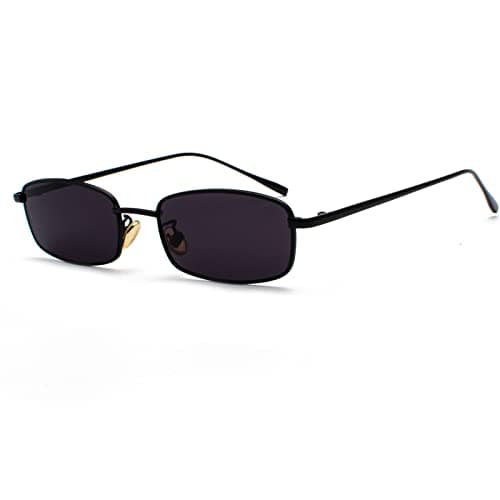Image of Ggpyyon Vintage Narrow Rectangle Sunglasses for Women Men, Retro 90s Small Metal Frame Square Glasses Candy Colors(Black/Grey)