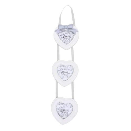 Image of DOITOOL Horizontal Heart Shape Triple Photo Frame Set with Bowknot Hanging Rope 4-Inch Wall-Mounted Pendant Picture Frame for Home and Wedding Decoration