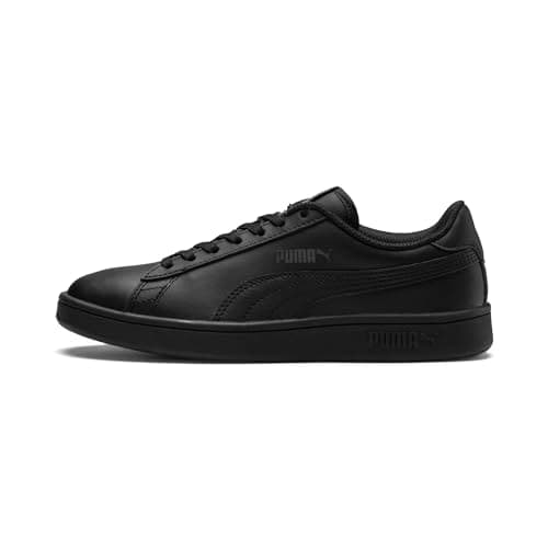 Image of PUMA Unisex Kids Smash V2 Leather Sneakers, Black Puma Black Puma Black, 3 UK