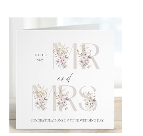 Image of Wedding greetings card wreath leaves congratulations to the new Mr & Mrs, square congratulations wedding card for Bride and groom, wedding day card, wedding greetings card,