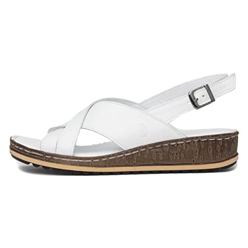 Image of Hush Puppies Ladies Elena Cross Over Wedge Sandal, White, 5