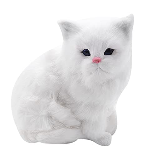 Image of Blisfulhoks Realistic Cute Simulation Stuffed Plush White Persian Cats Toys Cat Dolls Table Decor Kids Boys Girls