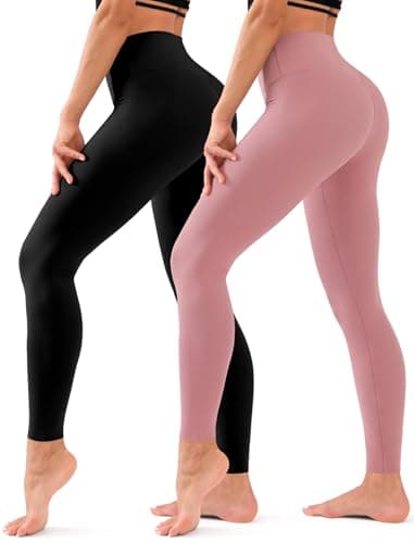 Image of COOLOVER 2 Pack Leggings for Women - High Waisted Full Length Buttery Soft Yoga Pants for Workout Athletic Daily, 03 Black/Pink, Large-X-Large