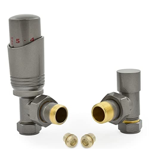 Image of Hot Flow | Cascade Modern Angled TRV Thermostatic Radiator Valve 10mm Compression (Metallic Grey)