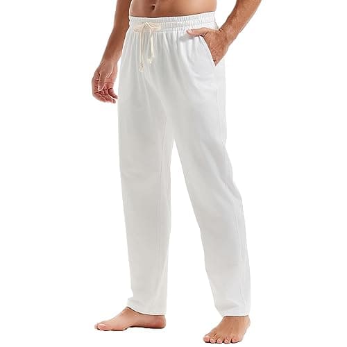 Image of MakingDa Mens Joggers Sweat Pants Casual Cotton Gym Yoga Trousers Open Hem Tracksuit Bottoms Jogging Sports Summer Beach Thin White L