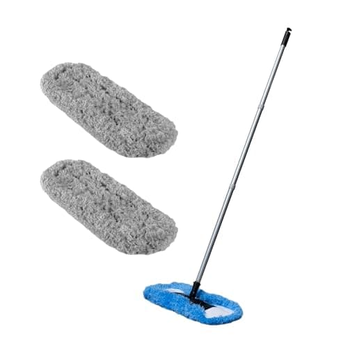 Image of Addis Flat 100% Microfibre Super Sweeping 3 pcs Handle & Twin Extra Dusting Mop Head Pack, Blue & Metallic, Metallic/Blue, 40 x 111 cm