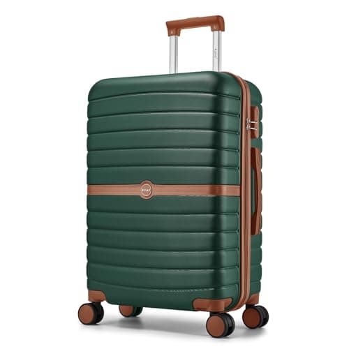 Image of Kono Medium Suitcase 24 inch Lightweight ABS + PC Hard Shell Trolley Case Travel Check in Luggage with 3 Digit Combination Lock Spinner Wheels (Dark Green/Brown)
