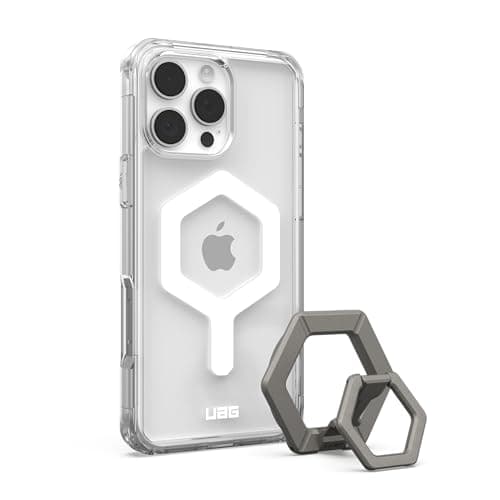 Image of URBAN ARMOR GEAR UAG Designed for iPhone 16 Pro Max Case 6.9" Plyo Ice White Compatible with MagSafe Charging Anti-Yellowing Transparent Protective Cover + Magnetic Ring Stand Titanium Bundle Set