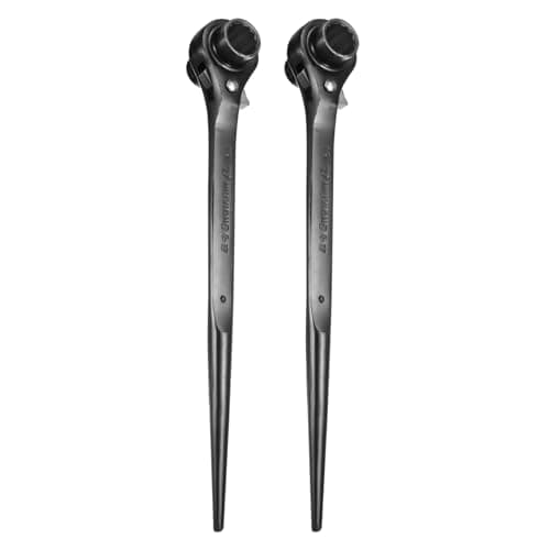 Image of sourcing map 2pcs Scaffolding Podger Ratchet Wrench 17mm x 19mm CR-V 12 Point Double Ended Socket Ratcheting Podger Scaffold Spud Spanner Tool for Auto Repair Mechanical Maintenance, Black