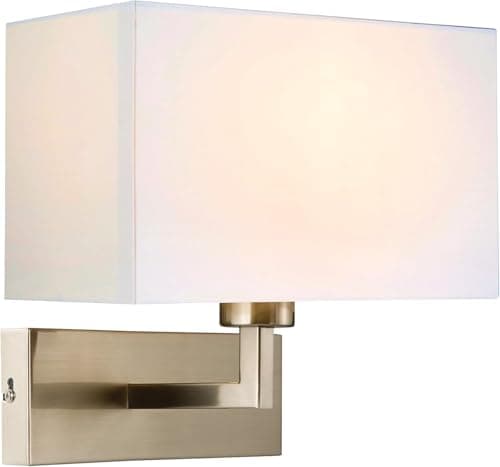 Image of National Lighting POLCO Modern White Cotton Rectangle Design Shade Silver Chrome Finish Lounge Bedside Wall Light with Rocker Switch