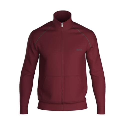Image of BOSS Mens Mix And Match Full Zip Fleece Top Long Sleeve Dark Red 602 M