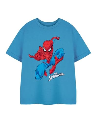 Image of Marvel Boys Spiderman Jump Blue Short-Sleeved T-Shirt | Graphic Tee for Kids | Jump Spiderman Design | Official Marvel Comics Apparel | Lightweight Cotton Top for Children & Teens