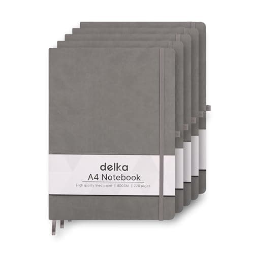 Image of delka A4 Notebook, Notebook A4 Note Book Note Pad Journal Notebook A4 Notepad, Notebook for Office School Home Business Writing & Note Taking (GREY, Pack of 5)