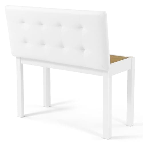 Image of MUSTAR Piano Bench Keyboard Stool, Solid Hard PU Leather Wooden Digital Piano Stool with Large Storage (White)
