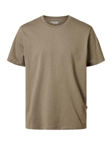 Image of SELECTED HOMME Men's Slhaspen Slub SS O-Neck Tee Noos T-Shirt, Vetiver, XXL
