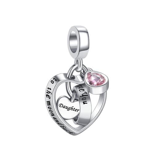 Image of LSxAB Daughter I Love You to The Moon and Back Charm Compatible with Pandora Charms Bracelets Birthday Christmas Jewelry Gifts