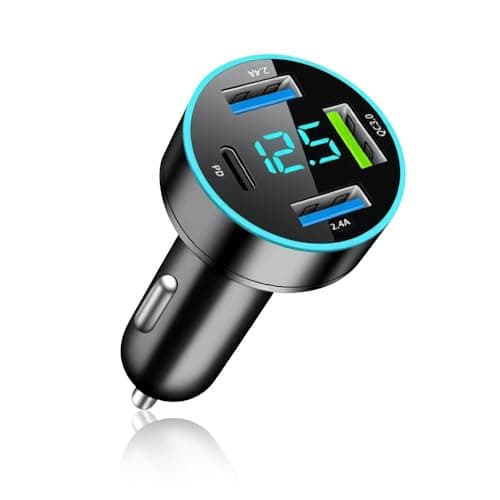 Image of 4-in-1 PD/QC3.0 Fast Car Charger, Universal Car Phone Charger Cigarette Lighter USB Charger with Blue LED & Voltmeter for Car Truck SUV (QC3.0+PD+2.4A+2.4A+2.4A)