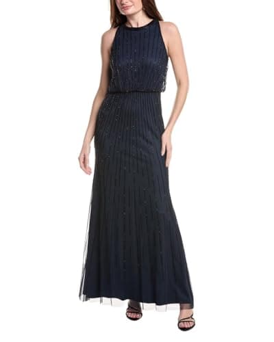 Image of Adrianna Papell Women's Beaded Blouson Gown Special Occasion Dress, Navy Black, 18
