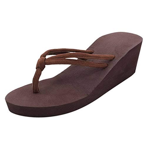 Image of Sandals Women's Plain Non-Slip Feet Flip Flops High-Heeled Wedges Beach Blue Size: 1
