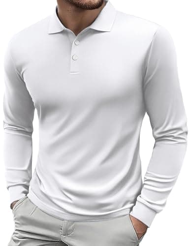 Image of PINSPARK Polo Shirt Men's Long Sleeve Golf Shirts UPF 50+ Quick Dry Moisture Wicking Polos Outdoor Sports Poloshirt Tennis Hiking Casual Work Polo T-Shirt White 3XL