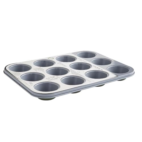 Image of Cooksmart Signature 12 Cup Muffin Tray – Carbon Steel | PFOA-Free Non-Stick | Dishwasher Safe | Elegant Green Finish | Perfect for Muffins & Cupcakes