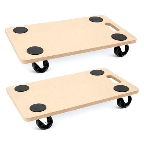 Image of Pack of 2 Wheeled Dolly – Furniture Moving with EVA Foam Grip Pads, Wooden Base, 59x29x18cm – Furniture Lifter Trolley for Home, Office & Warehouse Use